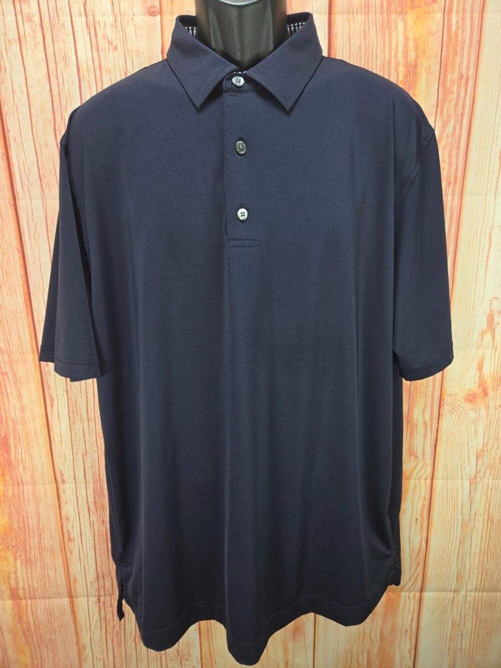 FootJoy Mens Navy Polo Shirt XL With Striped Collar & 3-Button Placket